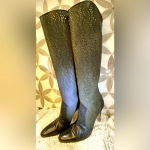 Manolo Blahnik Suede/Leather Laser cut Boots